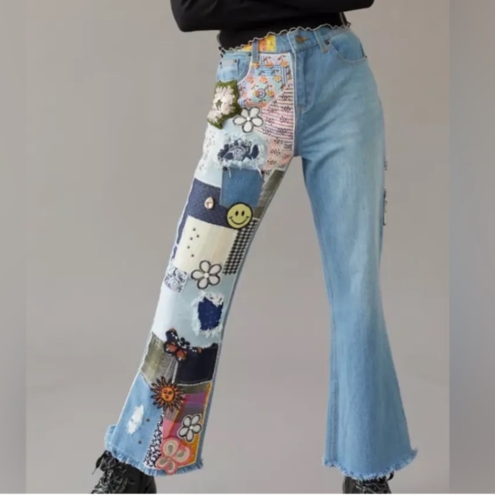 BDG Colorful Patchwork Flare Jeans